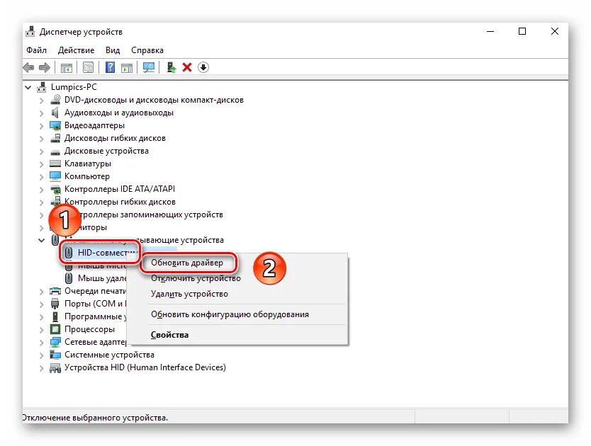 Windows 10 не видит мышку