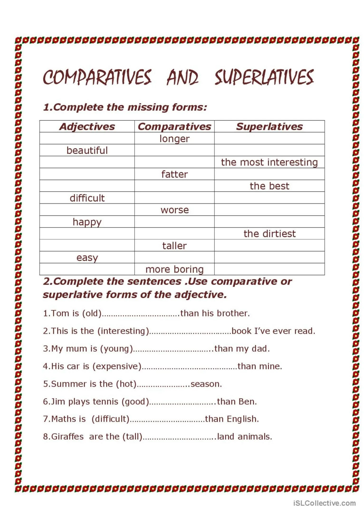 Comparative and Superlative adjectives Worksheets for Kids. Comparative and Superlative adjectives exercise for Kids. Comparatives and Superlatives Worksheets for Kids. Степени сравнения прилагательных Worksheets. Степени сравнения 6 класс английский язык упражнения