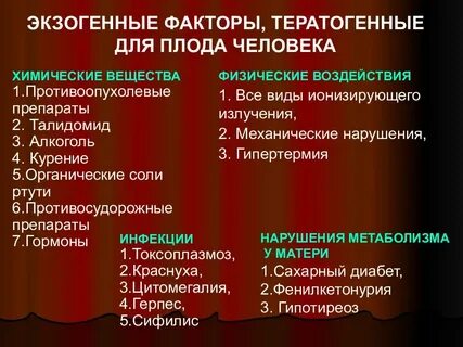 Влияние тератогенных факторов на развитие плода