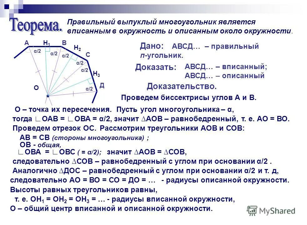 Угол между соседними сторонами правильного многоугольника