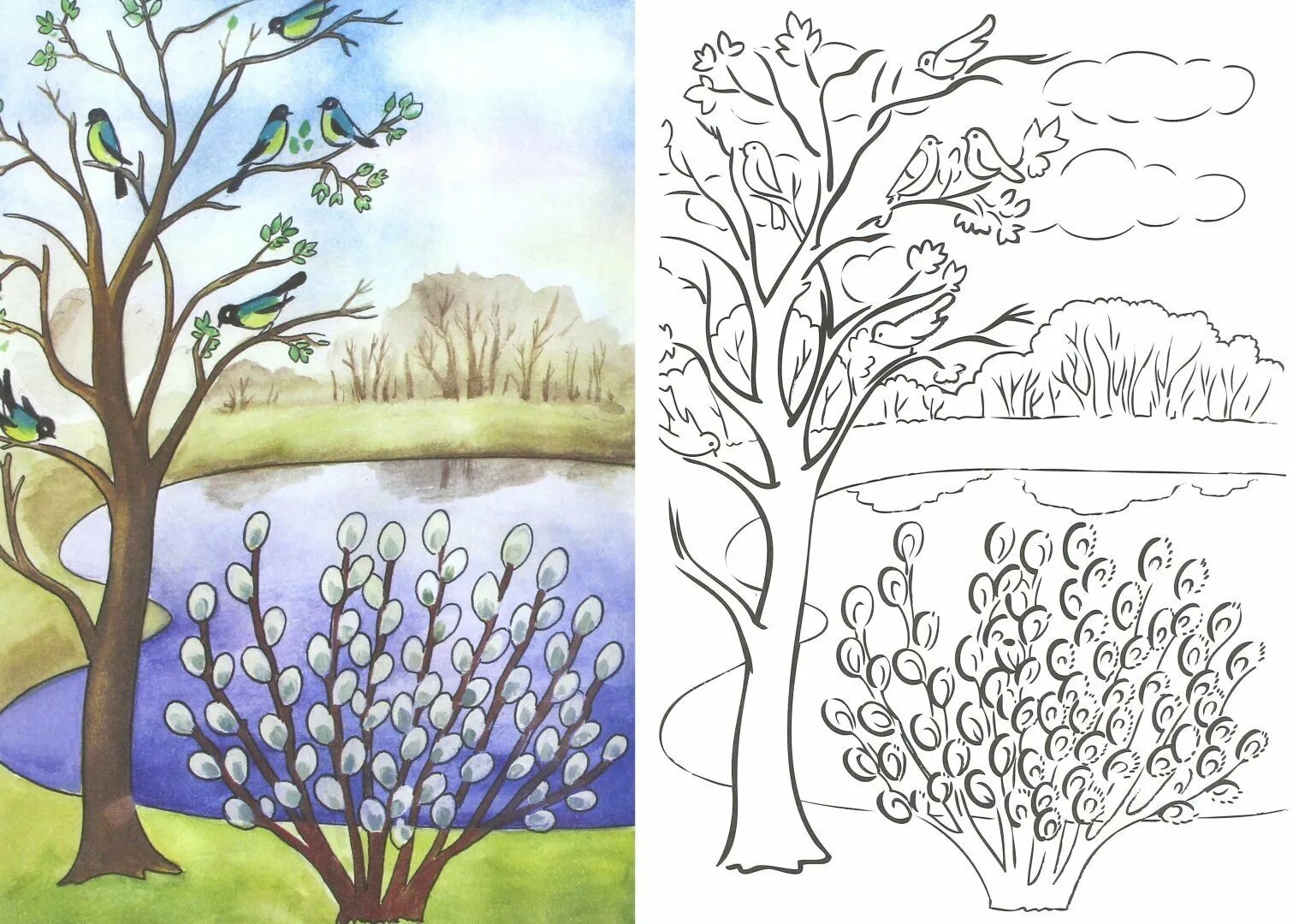 Рисунок весны карандашом для срисовки. Рисунок на весеннюю тему. Весенний пейзаж карандашом. Рисуем весну поэтапно