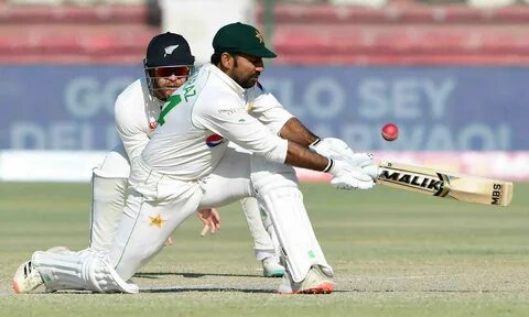 Pakistan’s Sarfaraz Ahmed plays a shot during the fifth and final day of th...