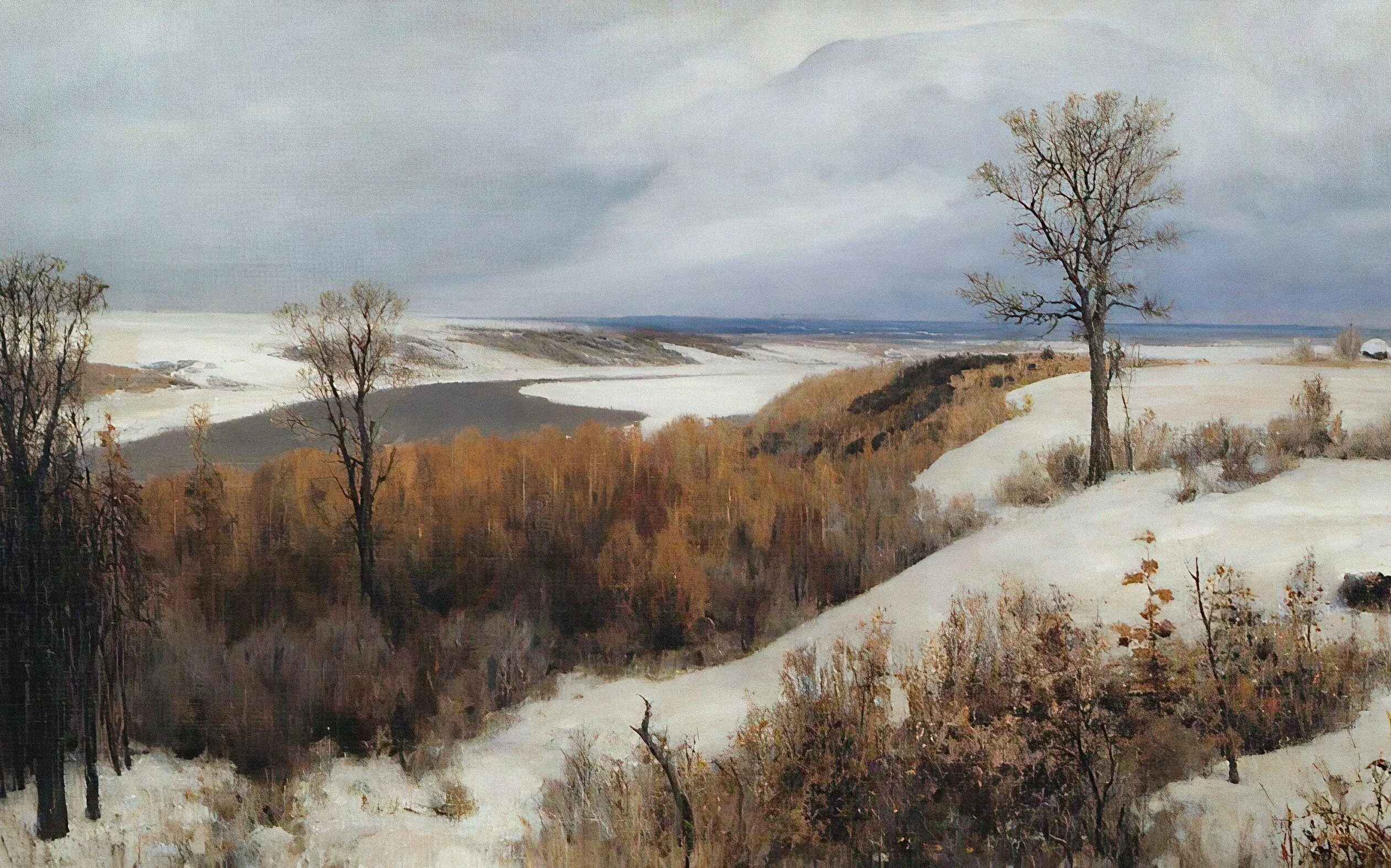 Полотна поленова хорошо известны. Поленов ранний снег Бехово. Поленов ранний снег 1891. Картина Поленова ранний снег.