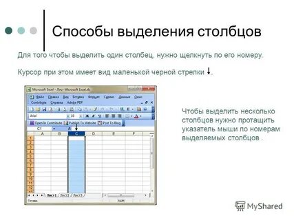 Столбцы электронной таблицы excel