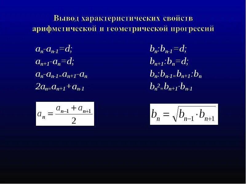 Все формулы арифметической и геометрической прогрессии. Геометрическая прогрессия формулы. Арифметическая прогрессия и Геометрическая прогрессия. Свойства геометрической прогрессии. Характеристическое свойство геометрической прогрессии.