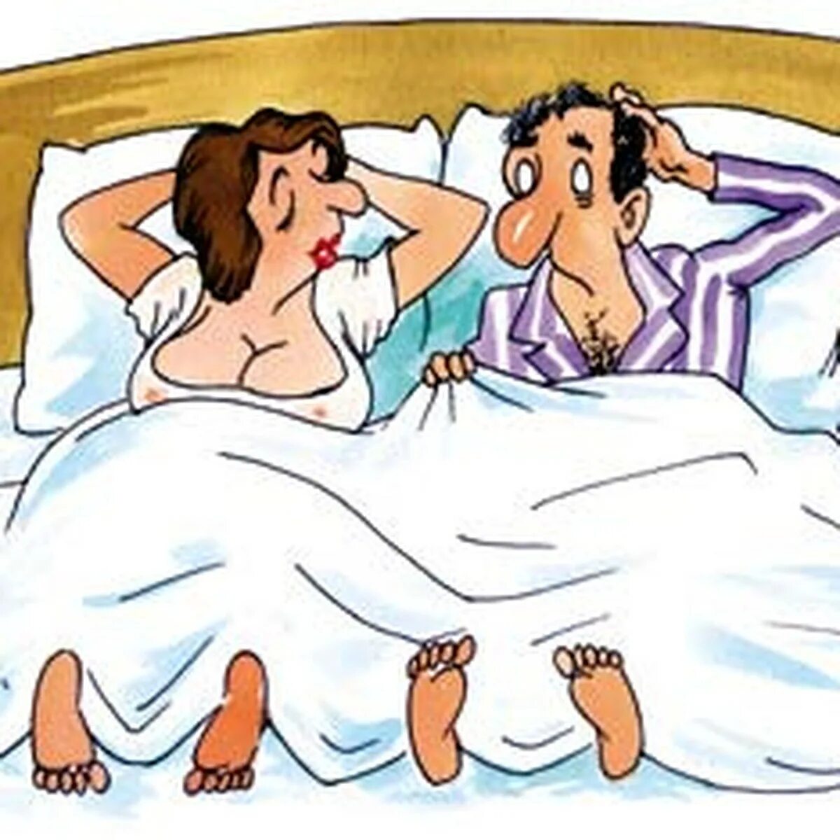 Пришел а там любовник. Муж и жена карикатура. Карикатуры муж и жена в кровати. В постели карикатура. Прикольные картинки в постели.