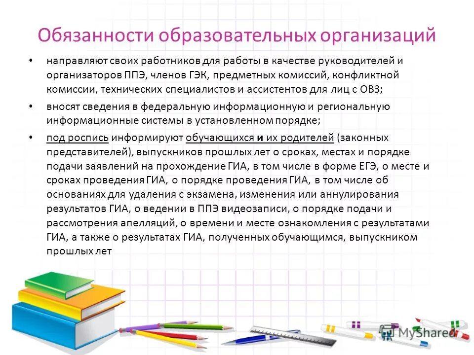 Обязанности образовательной организации