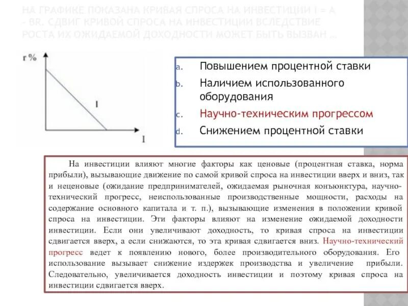 Увеличение ставки в стране приведет. Кривая спроса на инвестиции. График спроса на инвестиции. Смещение Кривой инвестиционного спроса. Сдвиги в спросе на инвестиции происходят вследствие.