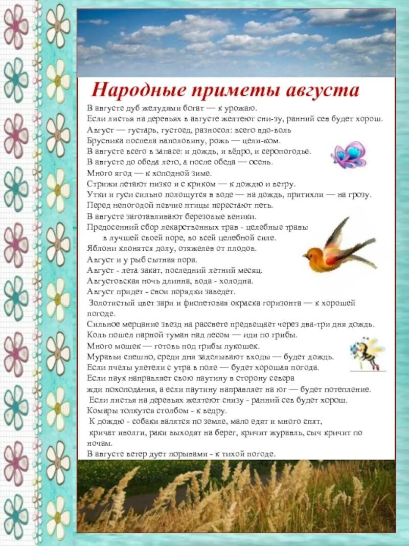 Народный приметы августа