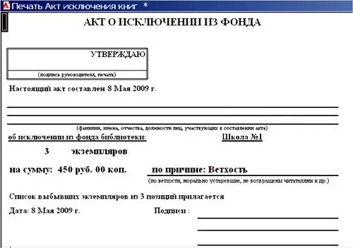 Форма акта списания библиотечного фонда. Акт на списание учебников в школьной библиотеке. Акт о списании литературы. Акт списания книг образец. Списание книг в библиотеке