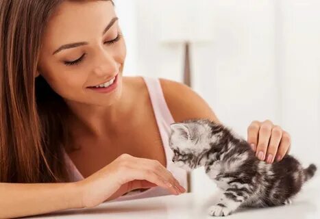 Женщина гладит кота