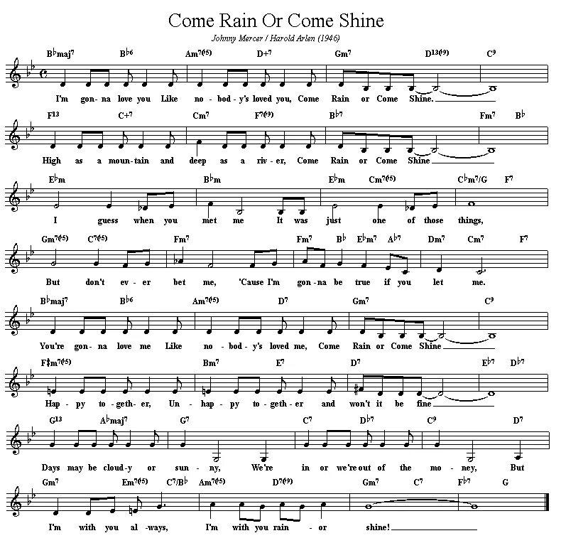 Come Rain or come Shine. Come Rain or come Shine Ноты стандарта. Come Rain or Shine lead Sheet. Rain or shine