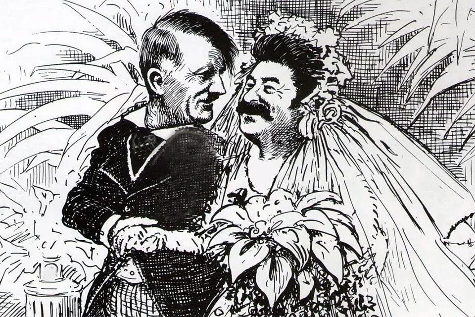Нападения на сталина. Карикатура свадьба Сталина и Гитлера 1939.