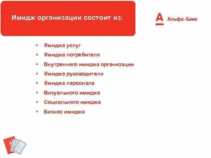 Ее организации она состояла из. Имидж персонала Альфа банка. Имидж сотрудника банка. Функции имиджа банка. Виды имиджа банка.