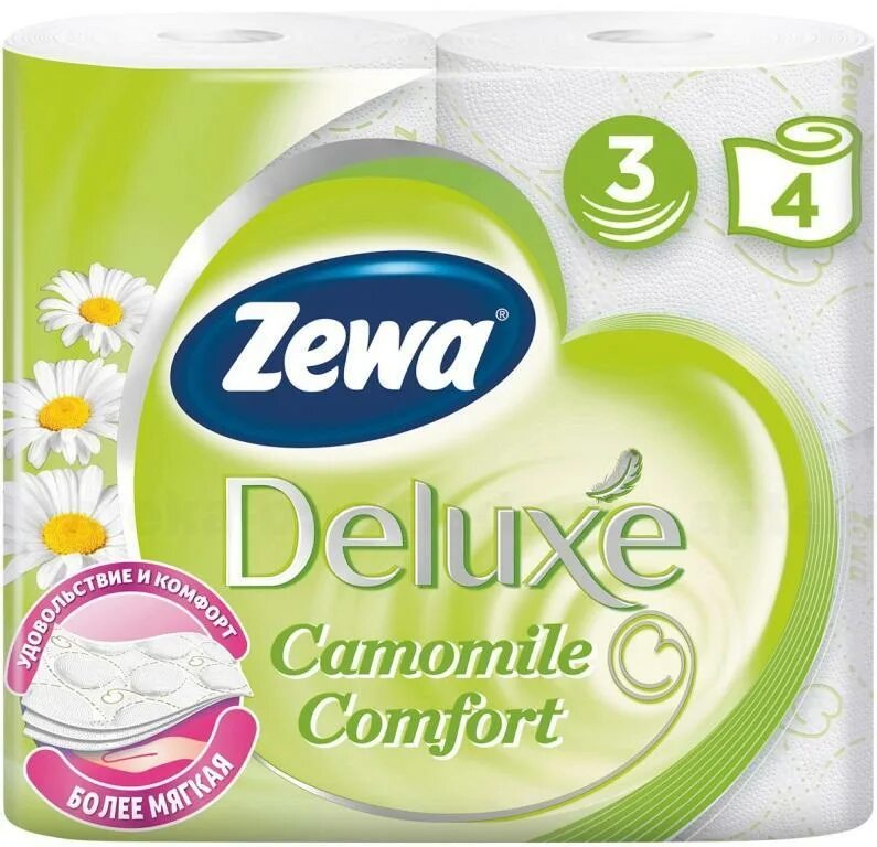 Туалетная бумага Zewa Делюкс 3-х слойная белая 4шт. Zewa Deluxe туалетная бумага 3сл 4 рулона белая. Туалетная бумага Ромашка Deluxe, Zewa. Туалетная бумага Zewa Deluxe 4 слойная. Zewa natural comfort