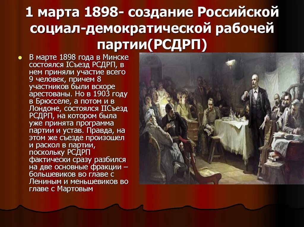 1898 1 Съезд РСДРП В Минске. Создание партии 1898. РСДРП (1898-1903). Год создания партии рсдрп