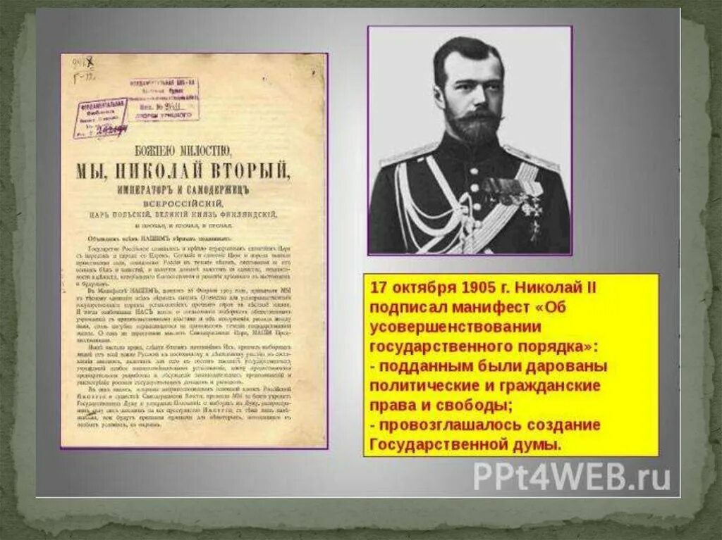 Манифест Николая 2 об усовершенствовании государственного. 17 апреля 1905 г