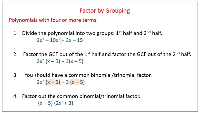 Factorization of a polynomial. Factor out в математике. Factoring polynomials bu grouping. Factor by.