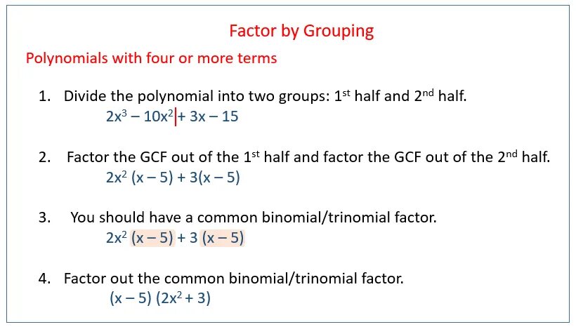 Grouping method. Factorization of a polynomial. factor out в математике. factoring polynomials bu grouping. factor by.