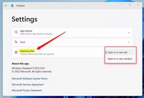 Opening settings