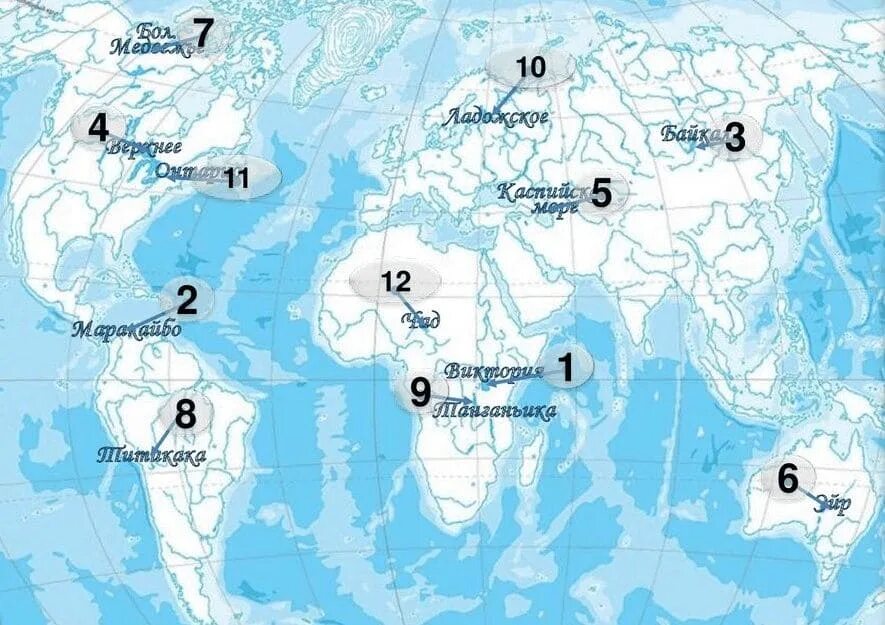 Крупные озера на карте. Озера на контурной карте.