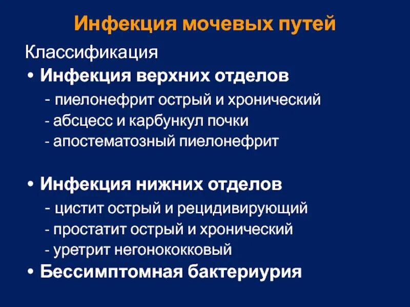 Заболевания мочевых путей. Инфекция мочевых путей. Классификация инфекции мочевых путей. Инфекция мочеиспускательных путей. Классификация инфекций мочевыводящих путей.