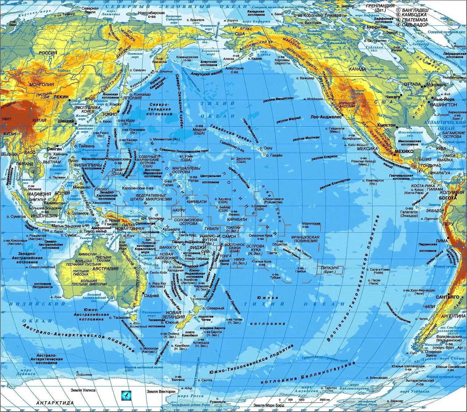 Самое большое море в евразии. Карта Тихого океана с морями заливами и проливами. Физическая карта Тихого океана. Тихий океан на карте. Карта Тихого океана с островами на русском.