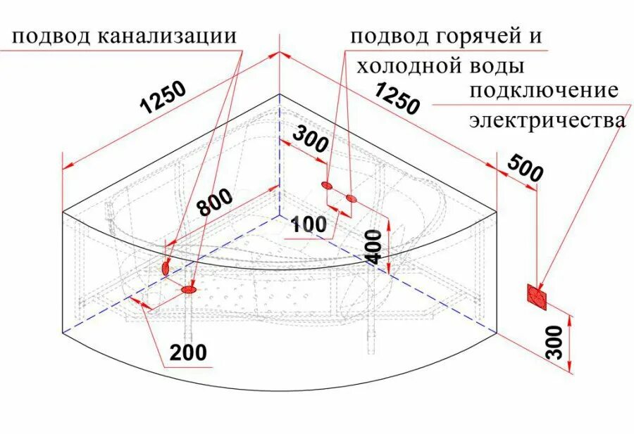 Как устанавливается акриловая угловая ванна. Высота установки угловой акриловой ванны. Схема подключения ванны джакузи подключение. Ванна акриловая угловая правая 170х100 схемы подключения.