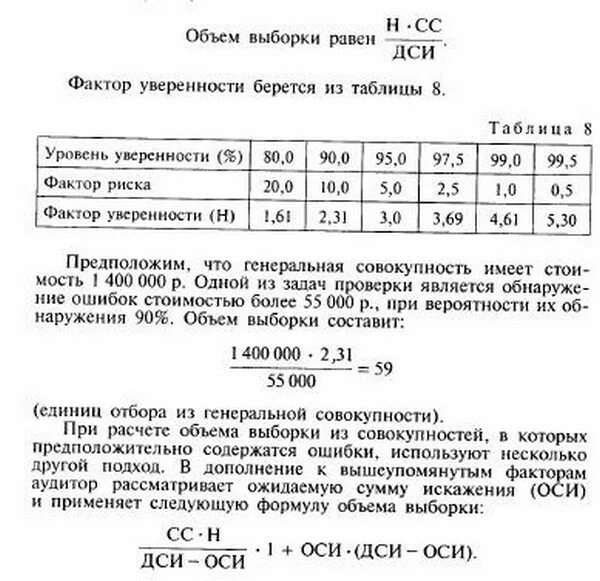 Расчет выборки пример расчета