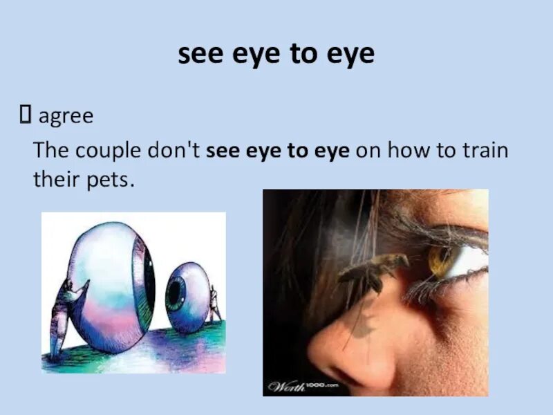 See eye to eye idiom picture. To see eye to eye идиома. See eye to eye перевод. See eye to eye. Not see eye to eye with.