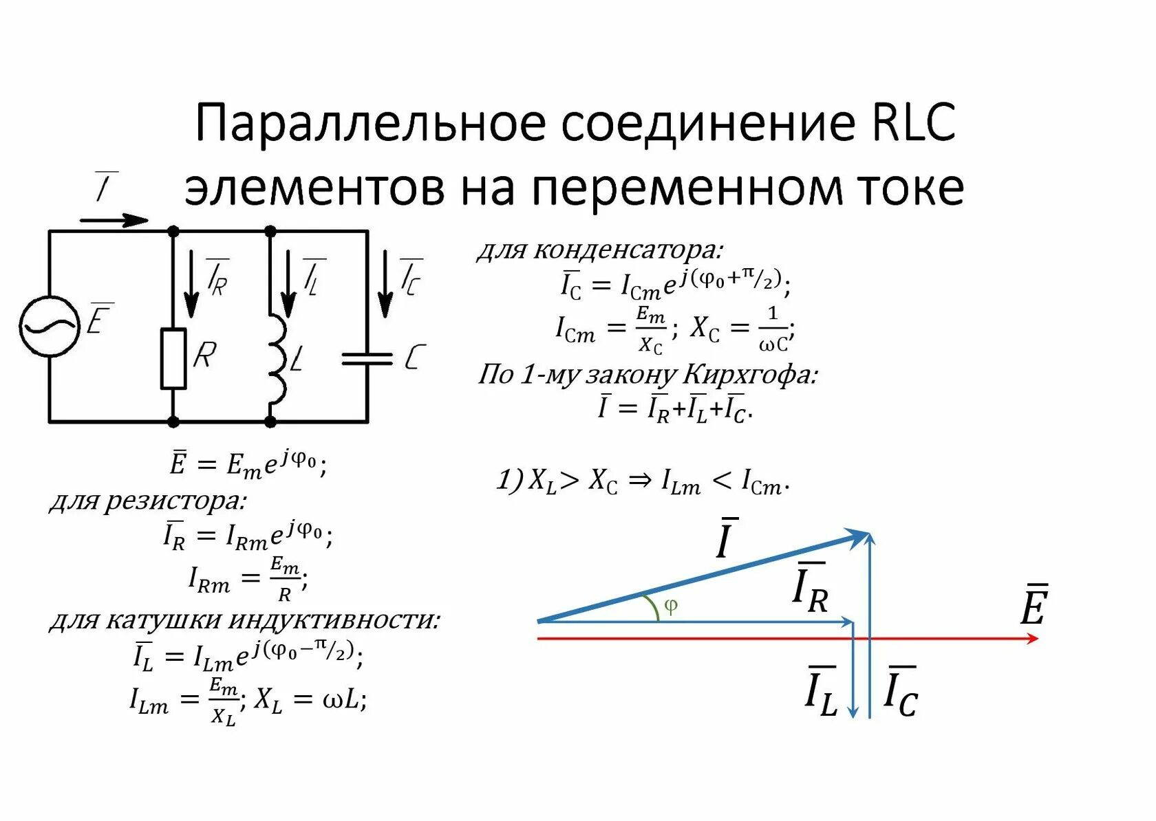 Параллельное соединение резистора и конденсатора. Параллельное соединение резистора катушки и конденсатора. Последовательное соединение RLC элементов в цепи. Индуктивность и емкость в цепи переменного тока. Определить сопротивление при частотах