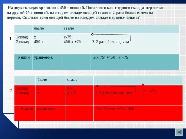 Два склада. Задача на складе хранили овощи. Как решить задачу на складе хранились овощи. На одном складе было в 1 2 раза меньше овощей чем на втором после того. Сколько будет 450 3