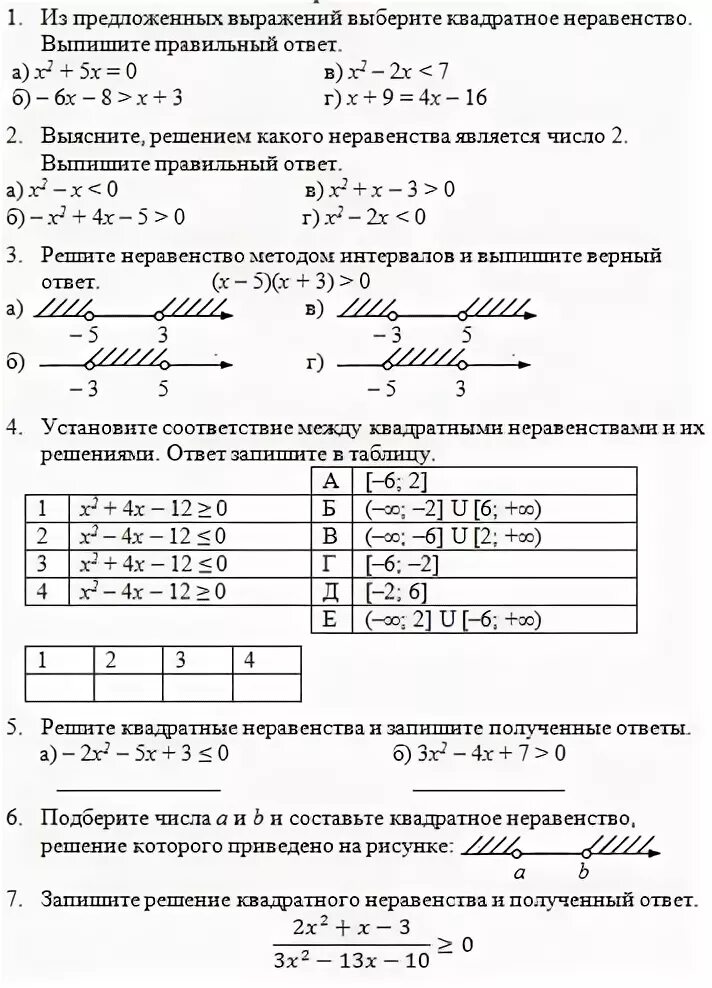 Тест решение неравенств 8 класс