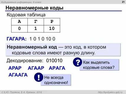 Достоинства и недостатки равномерных и неравномерных кодов