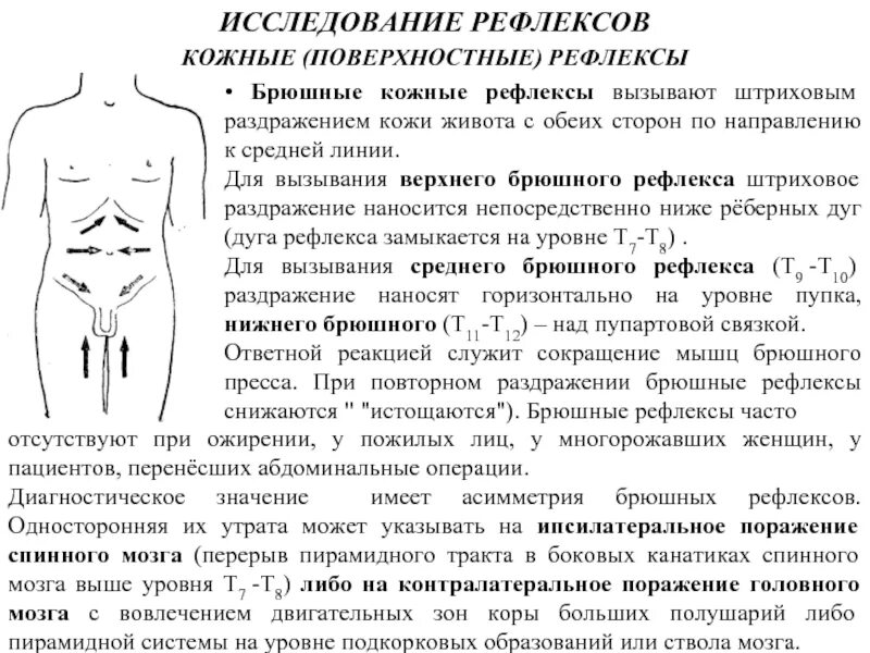 Кожные верхний, средний и Нижний брюшные рефлексы,. Брюшные рефлексы неврология. Исследование кожных рефлексов. Исследовать кожные рефлексы.