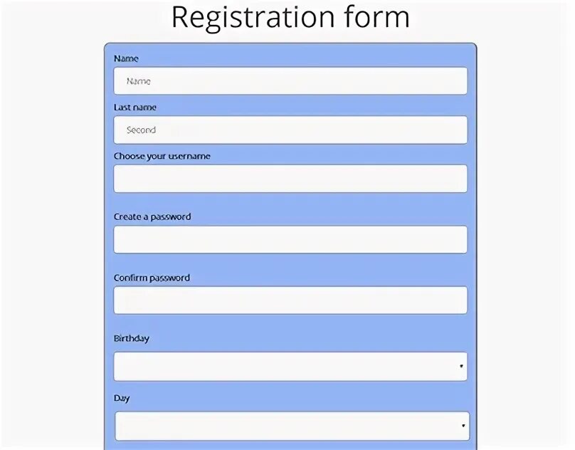 Registration form. Registration form example. Register form Template.