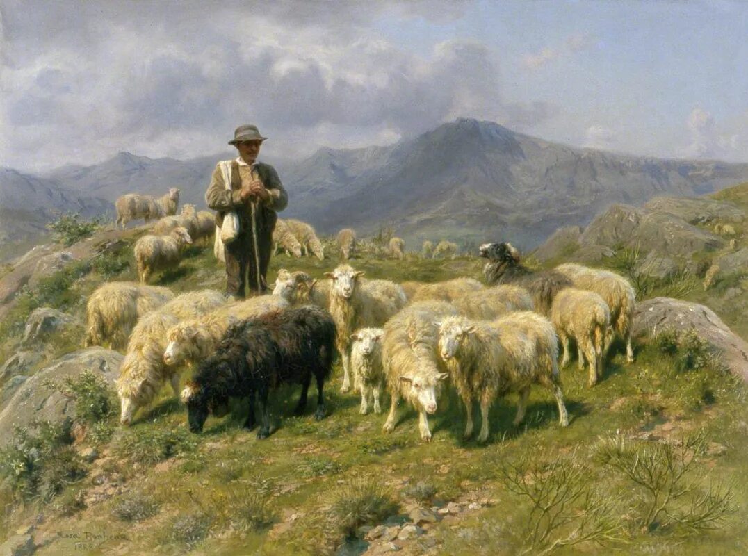 Пастух гонит стадо. Чабан Кавказа 19 века.
