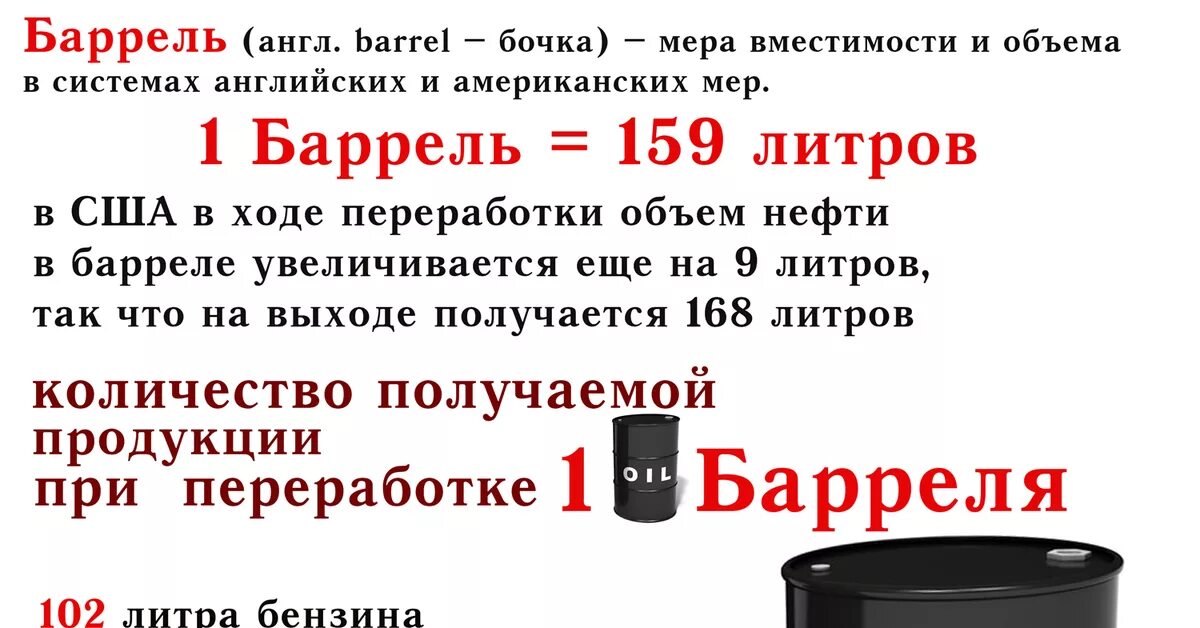 Сколько литров бензина получается из 1 барреля нефти. Чему равен 1 брельнефти в литрах. Вес 1 барреля нефти. 1 Баррель нефти в литрах.