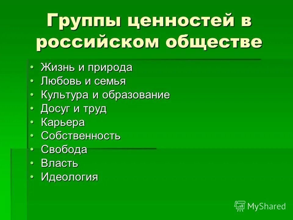 Две группы ценностей. Две группы ценностей