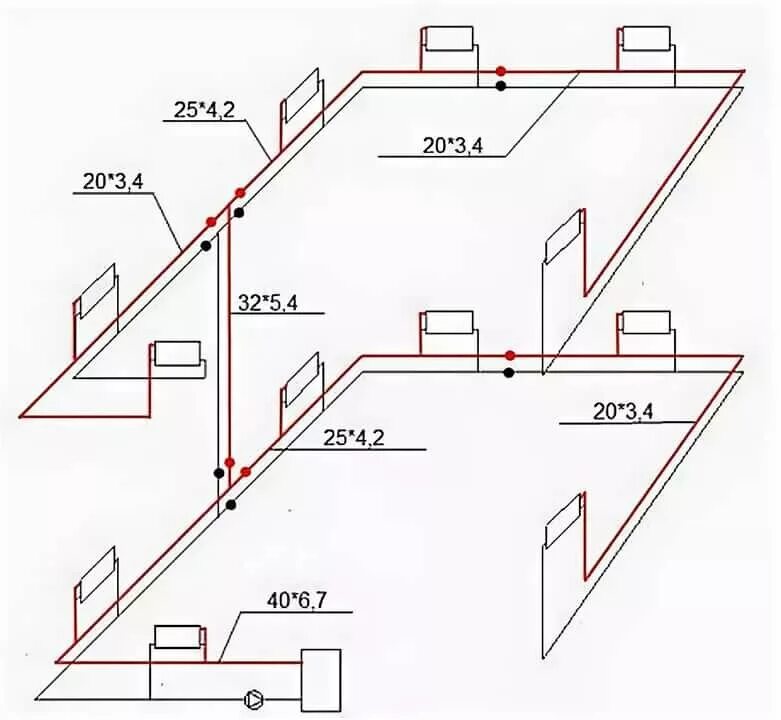 Схема разводки трубопровода системы отопления двухтрубная. Система отопления ленинградка схема (2 этажа). Схема системы отопления двухтрубка. Схема Тихельмана отопления двухэтажного. Отопление двух этаж дома