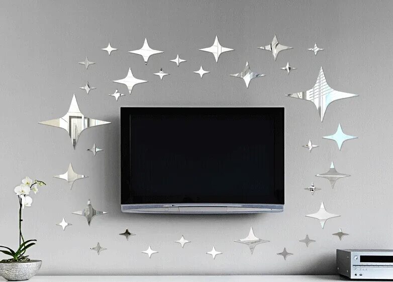 Украсить телевизор. Украшение из звездочек на стену. Наклейки на стену звездочки. Звезды на стене. Наклейка на стену телевизор.