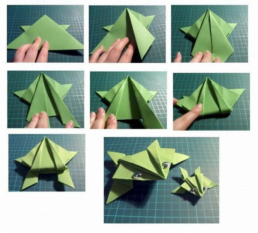 Простые оригами лягушка. Оригами из бумаги для детей лягушка прыгающая. Оригами лягушка пошаговая инструкция. Лягушка оригами пошагово для детей. Оригами лягушка прыгающая пошагово.