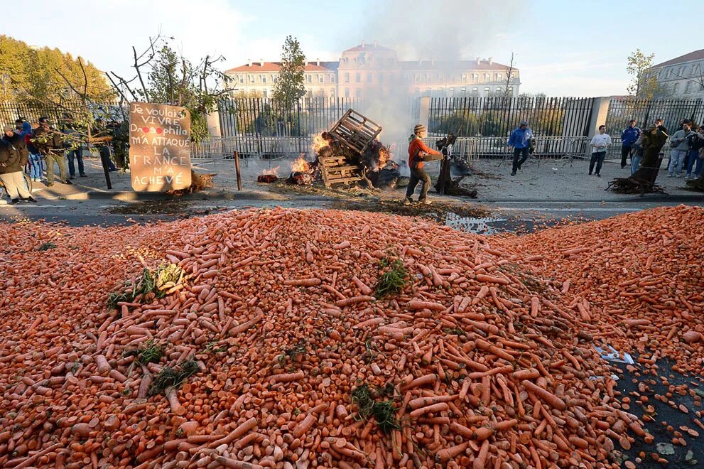 бунт фермеров. бунт фермеров. фермеры протест выгружают навоз. протесты во франции. митинги во франции.