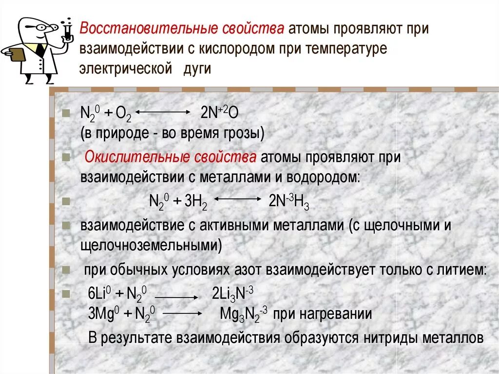 Восстановительные свойства азот проявляет при взаимодействии с