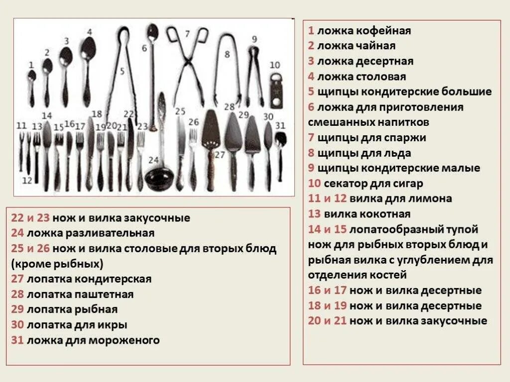 Назначение столовых приборов. Кухонные столовые приборы названия. Наименование столовых приборов. Название столовых приборов и их Назначение.