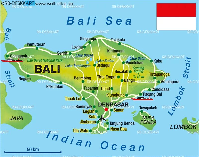 Остров Бали на карте. Остров Бали Индонезия на карте. Районы Бали на карте.