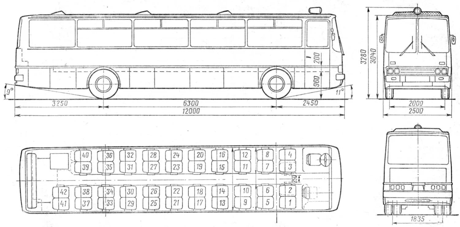 Икарус автобус мест. Автобус Икарус-250 чертежи. Икарус 250 габариты. Икарус 250 чертеж. Габариты автобуса Икарус 256.