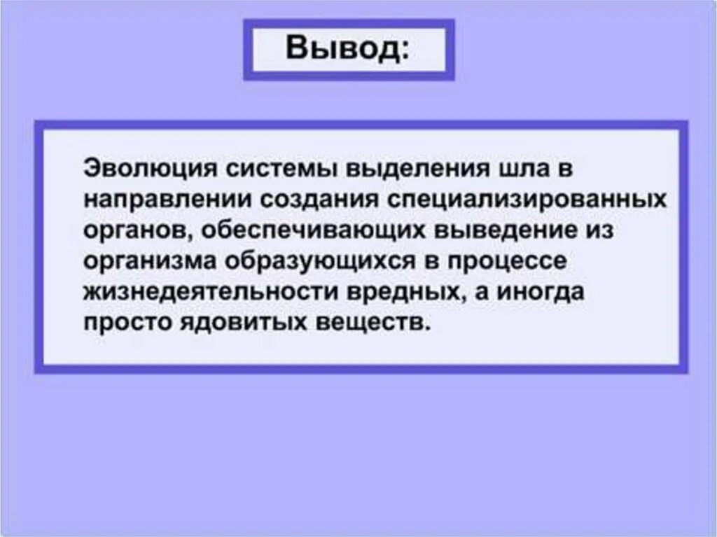 Направление эволюции вывод. Органы выделения вывод. Вывод выделения Эволюция системы. Выделительная система вывод. Вывод по теме выделение.