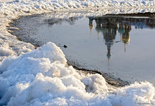 Село качки занесенное снегом оттаивает. Тает снег.