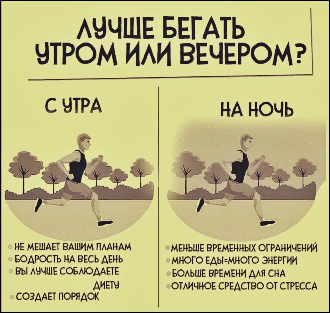 Бег утром или вечером